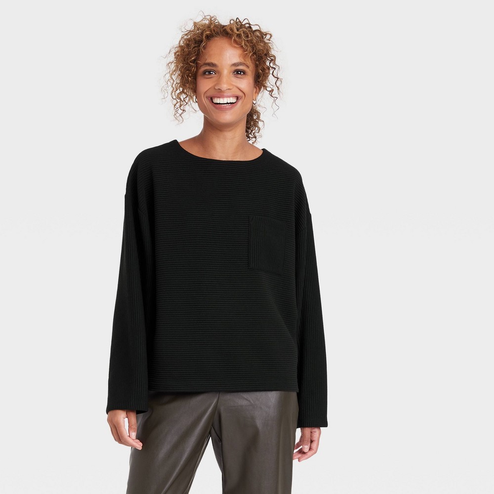 size Large Women's Long Sleeve Ottoman T-Shirt - A New Day Black 