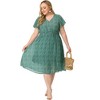 Agnes Orinda Women's Plus Size Floral Printed V Neck Smocked Waist Short Sleeve Flowy Casual Midi A Line Dresses - 3 of 4