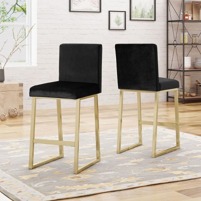 Set of 2 Bar Stools Velvet Counter Bar Stools with Metal Frame,Bar Chairs for Dining Rooms,Kitchens Islands,black-Christopher Knight Home