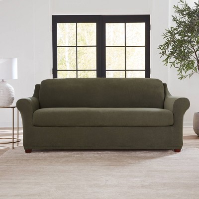 Sure Fit 2pc Stretch Pique Sofa Cover and Cushion Cover: Microsuede, Pet Friendly, Indoor