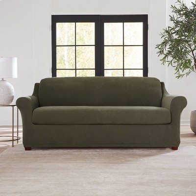 Sure Fit 2pc Stretch Pique Sofa Cover And Cushion Cover: Microsuede ...