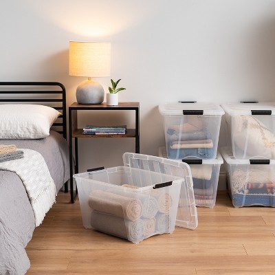 Clear Stackable Plastic Storage Bins with Lids, 54 Qt, 4 Pack