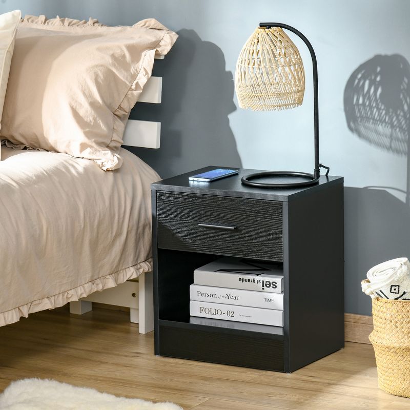 HOMCOM Modern Nightstand, Accent End Table with Drawer and Storage Shelf, Sofa Side Table for Living Room or Bedroom, 2 of 7