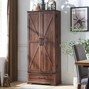 SinCiDo 72" Farmhouse Storage Cabinet, Kitchen Storage Upright Cabinet, w/ 2 Barn Doors & Adjustable Shelves, a Drawers,Multi Functional Large Cabinet - 1 of 4