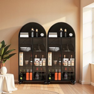 Set of 2 Tall Arched Metal Bookshelves with Tempered Glass Doors, Modern Industrial Storage Cabinets for Living Room Kitchen-Cuddlewood - 1 of 4