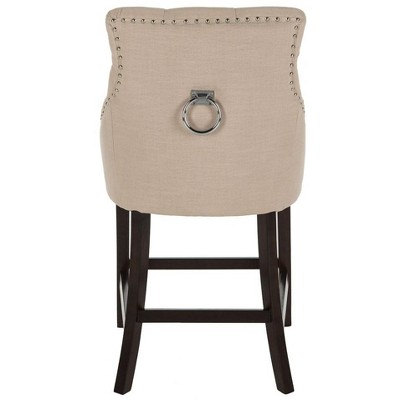 Eleni Beige Linen Tufted Wingback Counter Stools, Set of 2