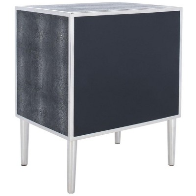 Tammy Transitional Black Faux Shagreen Silver Accent Nightstand