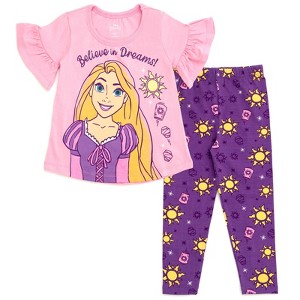 Disney Frozen Princess Moana Little Mermaid Floral Girls T-Shirt and Leggings Outfit Set Toddler - 1 of 4