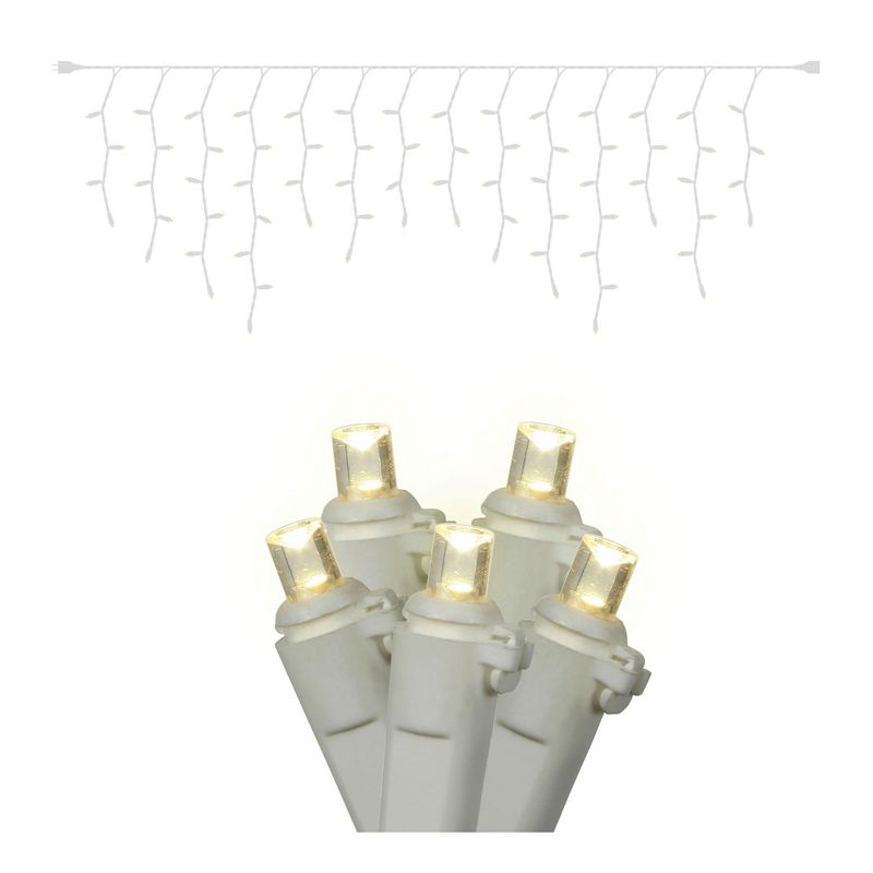 Vickerman 70 Warm White Twinkle Wide Angle LED Icicle Light on White Wire, 9' Light Strand., 1 of 3