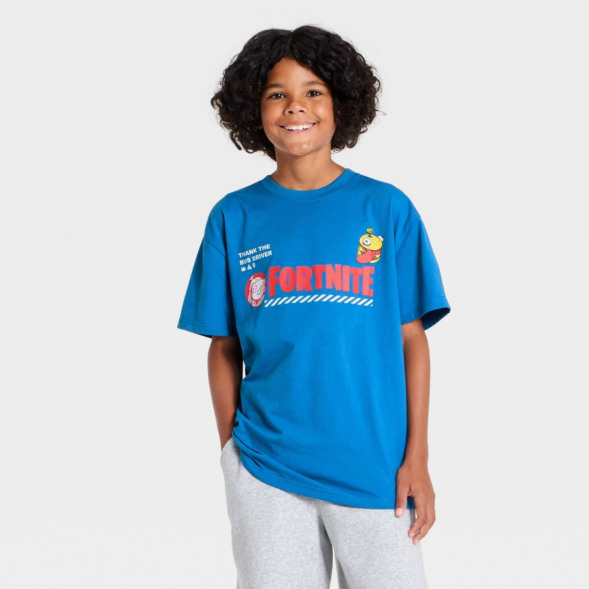 Boys' Fortnite Hero Chart Short Sleeve Oversized Front and Back Graphic T-Shirt - Blue