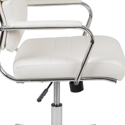Exquisite White LeatherSoft & Chrome High-Back Executive Swivel Chair