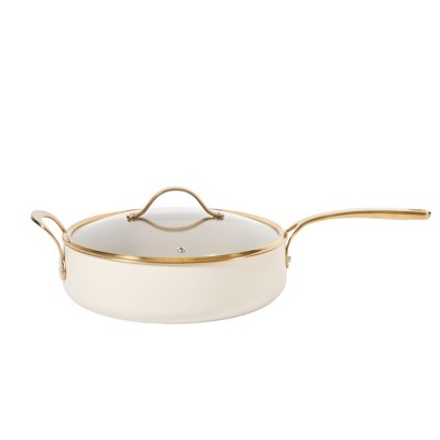 Bloomhouse 6 QT Heavy Duty Aluminum Premium PFA Free Ceramic Nonstick Saute with Lid - Linen White