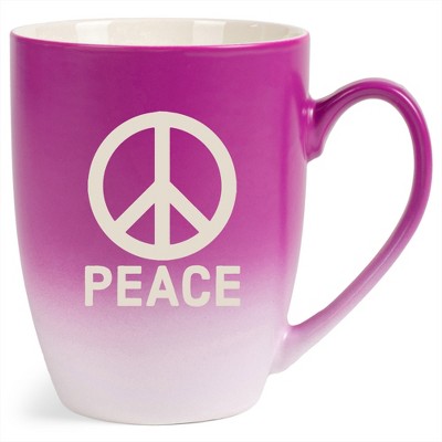 100 North Pink and White Two Toned Ombre, 10 Ounce, Comfortably Fits Your Hands, Ceramic Tea Coffee Cup Mug, Peace Sign