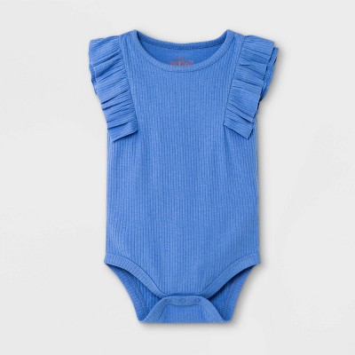 Baby Girls' Rib Ruffle Bodysuit - Cat & Jack™ Blue 6-9M