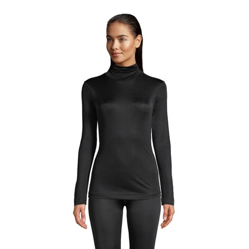 Lands' End Women's Silk Interlock Thermal Long Underwear Base Layer Turtleneck  Top - Medium - Black : Target