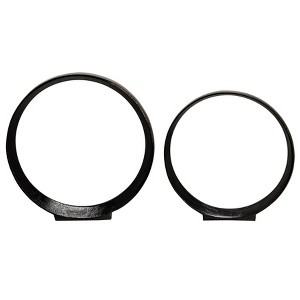 Sagebrook Home Set of 2 Metal Ring Sculptures - Modern Abstract Black Aluminum 12" and 14" Circular Sculpture Decor For Home or Office - 1 of 4
