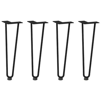 vidaXL Hairpin Table Legs - Black Solid Steel - 4pcs - 16.5" with Adjustable Foot levelers for Customizable Coffee Tables and Modern Furniture
