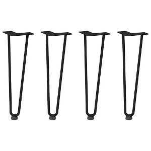 vidaXL Hairpin Table Legs - Black Solid Steel - 4pcs - 16.5" with Adjustable Foot levelers for Customizable Coffee Tables and Modern Furniture - 1 of 4