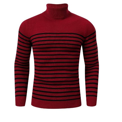 Whizmax Men s Striped Turtleneck Sweater Red Black 2xl Target