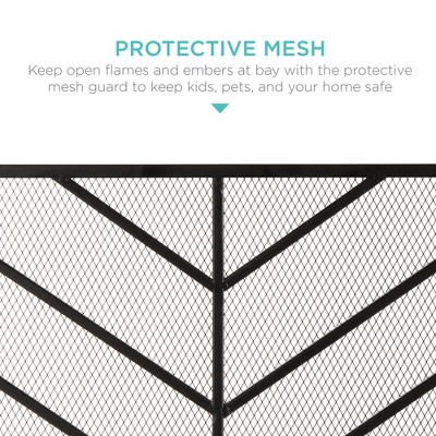 Satin Black Iron Mesh Chevron Fireplace Screen