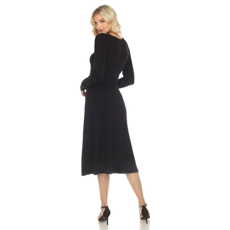 Women's Crew Neck Fit and Flare Sweater Midi Dress, 3 of 6