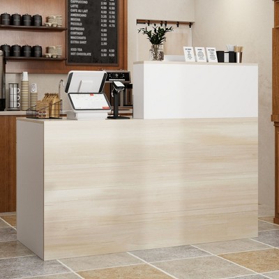 FUFU&GAGA White Reception Desk Retail Counter with Lockable Drawer
