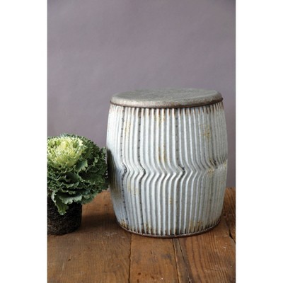 Rustic Round Metal Barrel Side Table with Storage, 17.5" High