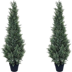 2PCS Artificial Cedar Topiary Trees for Outdoors,Potted Fake Cypress Trees,Faux Cedar Pines Evergreen Plants for Indoor Home Front Porch Decor - 1 of 4