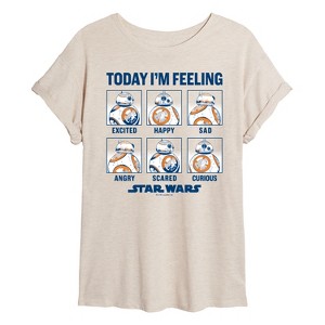 Women's Star Wars: The Force Awakens BB8 Moods Oversized Graphic T-Shirt - Birch - X-Large - 1 of 4