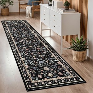 Living Room Rug Machine Washable Area Rug Non Slip Farmhouse Floral Rug Low Pile Soft Foldable Rugs - 1 of 4