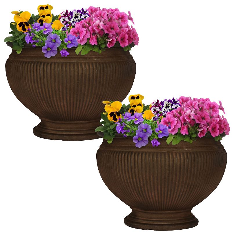 Sunnydaze Indoor/Outdoor Patio, Garden, or Porch Weather-Resistant Double-Walled Elizabeth Ribbed Urn Flower Pot Planter - 15", 5 of 9