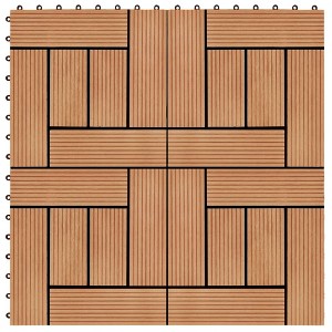 vidaXL 11 pcs Decking Tiles WPC 11.8"x11.8" 1 sqm Teak Color - 1 of 4