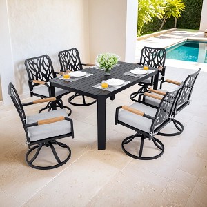 Christopher Knight Home Vale 7pcs Outdoor Aluminum and Sunbrella Cushions Dining Set with 6 Swivel Rockers Chairs and 59" Rectangular Table - 1 of 4