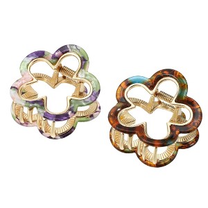 Unique Bargains Women's Acrylic Flower Hair Claw Clip Purple Brown 1.97"x1.77"x1.30" 2 Pcs - 1 of 4