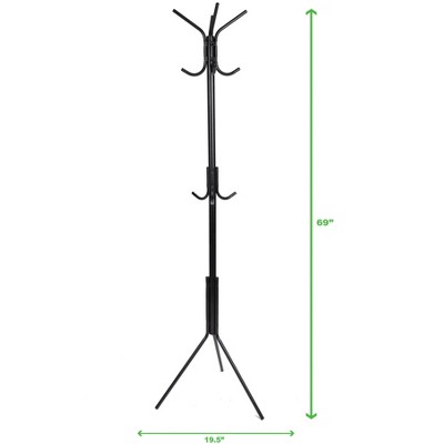 Black Metal Freestanding Coat Rack with Umbrella Stand