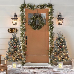 Clearance! 3 FT Artificial Pre-Lit Christmas Tree with Deer Lightbox, Vintage Potted Base, Snow Flocked, Easy Setup - 1 of 4