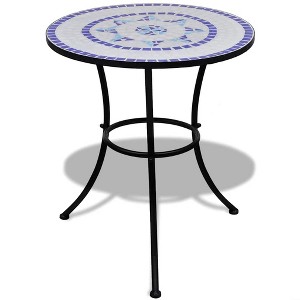 vidaXL Garden Table Blue and White Tough Iron Frame 23.6 in diameter - 1 of 4