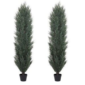 Kumasinova 2-Piece Lifelike Green Artificial Pine Cypress Tree, Fake Plants with Dense Foliage, Weighted Pot, Faux Plant for Indoor and Outdoor - 1 of 4