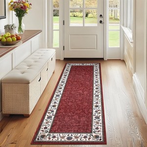 Washable Rugs for Bedroom Farmhouse Floral Floor Mats with Non-Slip Backing, Ultra-Soft Low Pile Living Room Carpet - 1 of 4