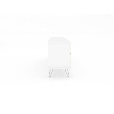 White Modern TV Stand with Cabinet and Metal Legs