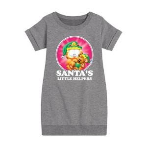 Girls' - Garfield - Santas Little Helpers Graphic Short Sleeve Fleece Dress - 1 of 4