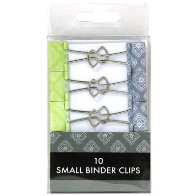 JAM Paper 10pk 19mm Binder Clips - Small Paper Clamp - Green and Gray Design Binderclips
