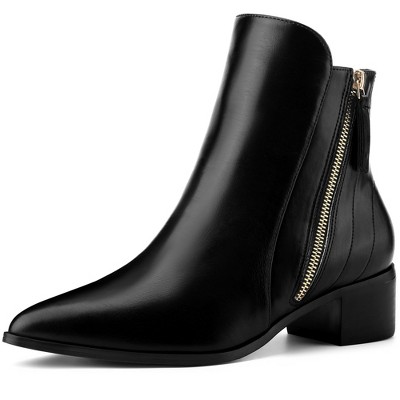 BLISSFUL STEP Women's Classic Low Heeled Pointy Toe Short Ankle Booties