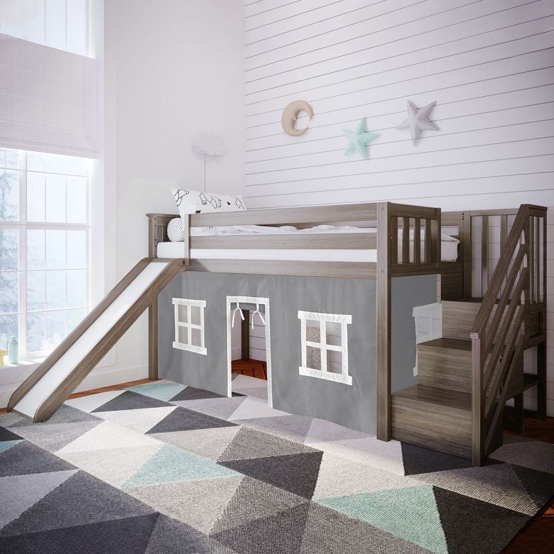 Max & Lily Twin Low Loft with Stairs and Slide with Curtains, 3 of 9