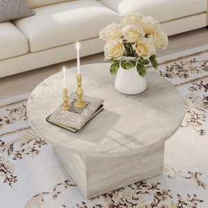 MUUEGM Farmhouse Coffee Table, 35.5" Rustic Wooden Table with Sturdy Frame & Waterproof Top for Living Room - 1 of 4