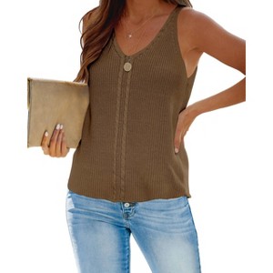 Women's Deep V-Neck Cable Knit Vest Casual Sleeveless Sweater Tank Top - 1 of 3