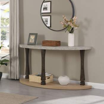 60 inch L Wooden Half Moon Console Table, Semi Circle Demilune Sofa Table for Small Hallway Entryway Space - The Pop Home