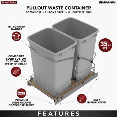 Gray Double 35 Quart Pull-Out Plastic Waste Bin