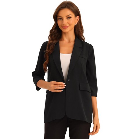 Allegra K Women's Work Office Lapel Collar Dressy Casual Suit Stretch Blazer Black X-Small