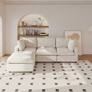 Modular Sectional Cloud Couch Modern L Shaped Sofa with Ottoman, 100 Inch 3-Seat Chenille Deep Seat Couches for Living Room - 1 of 4